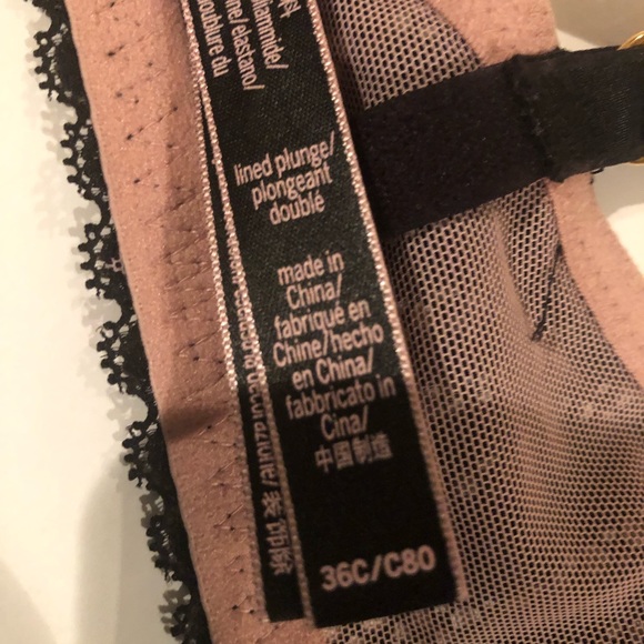 VICTORIA’S SECRET Black Lace with Pink Lining Lined Plunge BRA 36C NWT - Picture 9 of 9